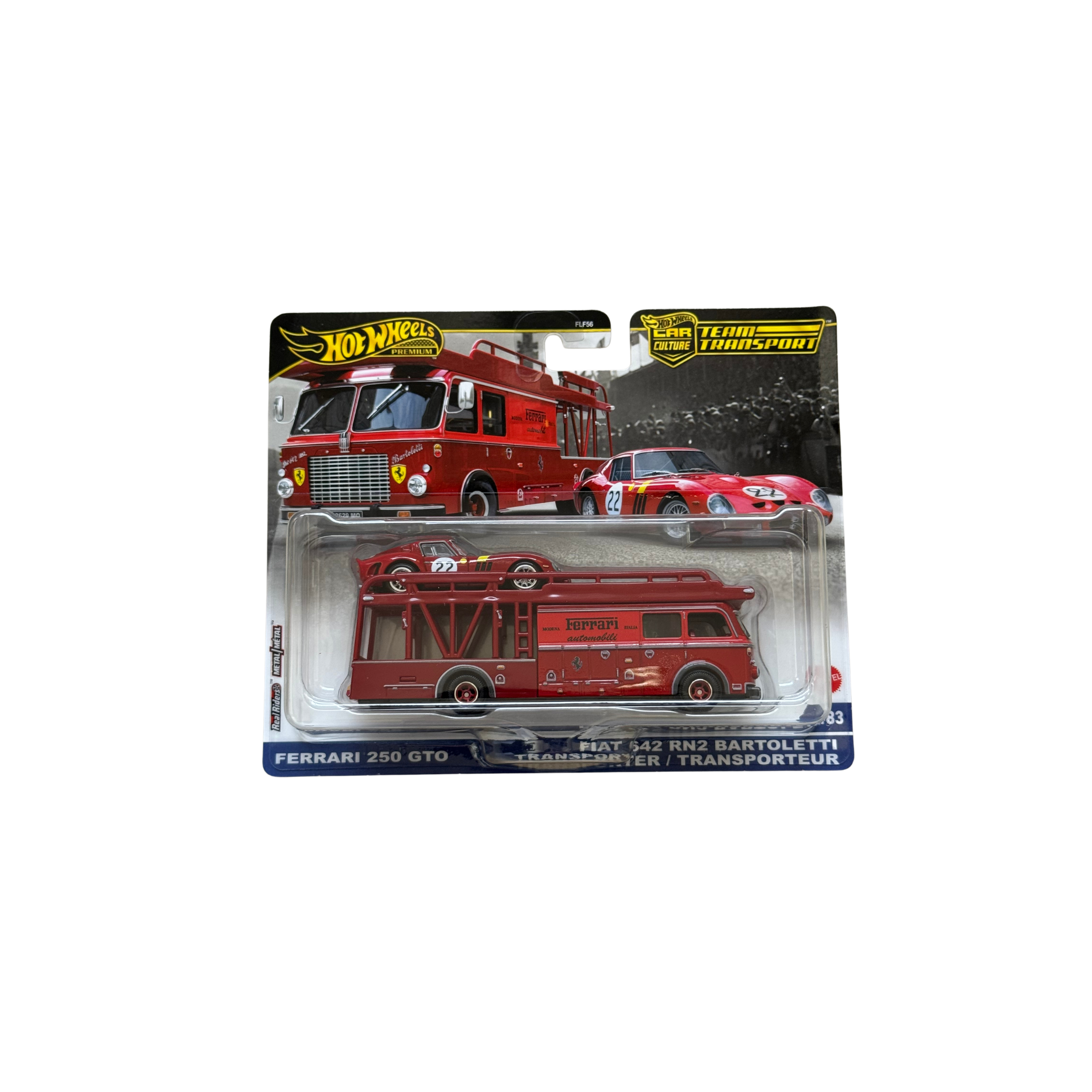 FERRARI 250 GTO AND FIAT 642 RN2 BARTOLETTI TRANSPORTER HOT WHEELS PREMIUM TEAM TRANSPORT (IMPORTED)